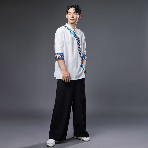 2022 Summer NEW! Men Ethnic Style Linen and Cotton Middle Sleeve Shirts