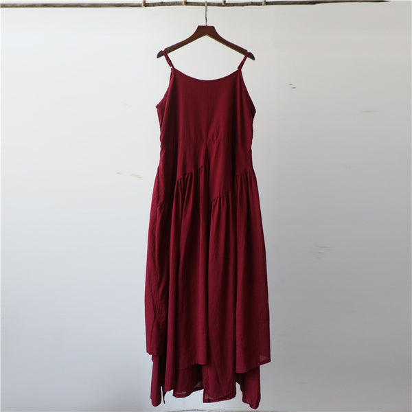 Women Loose Linen and Cotton Pure Color Slip Dress