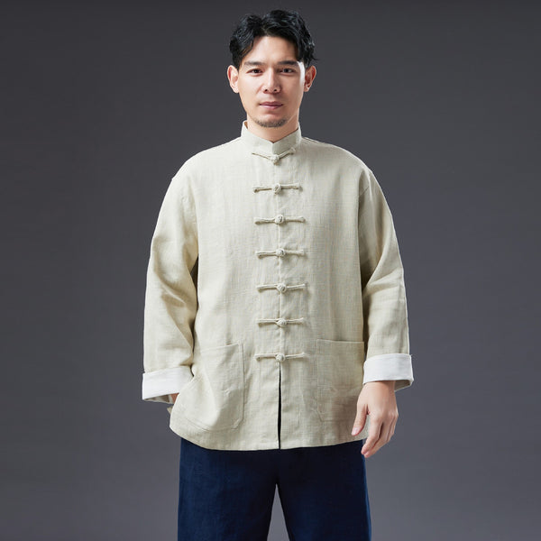 2022 Summer NEW! Men Chinese Style Linen and Cotton Long Sleeve Thin KungFu Jacket