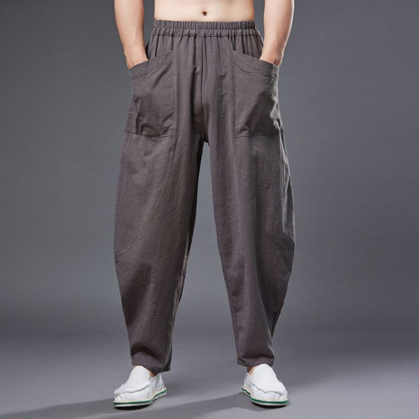2022 Summer NEW! Men Causal Style Linen and Cotton Big Pockets Small Leg Pants