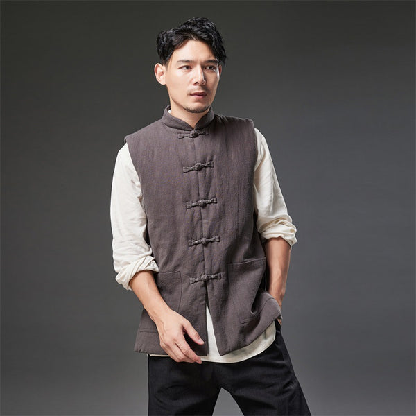 2021 Autumn NEW! Men Retro Chinese Style Linen and Cotton Quilted Vest