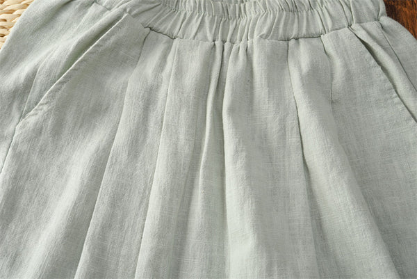 2022 Summer NEW! Women Simple Causal Lantern Style Sand Washed Linen and Cotton Pants