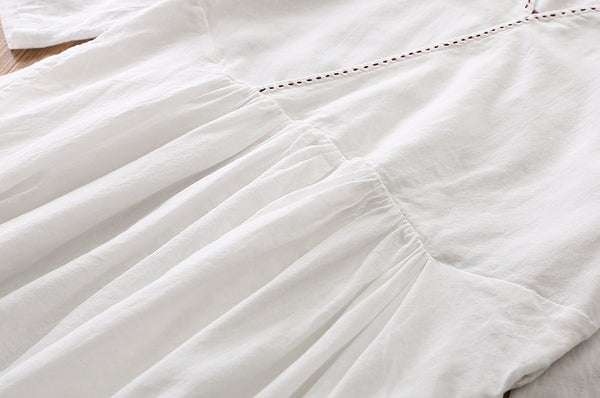 2022 Summer NEW! Women Loose Linen and Cotton V-Necked Middle Sleeve Maxi Dress