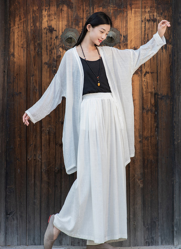 2022 Summer NEW! Women Loose Style Sand Washed Linen and Cotton Wide Legs Pants