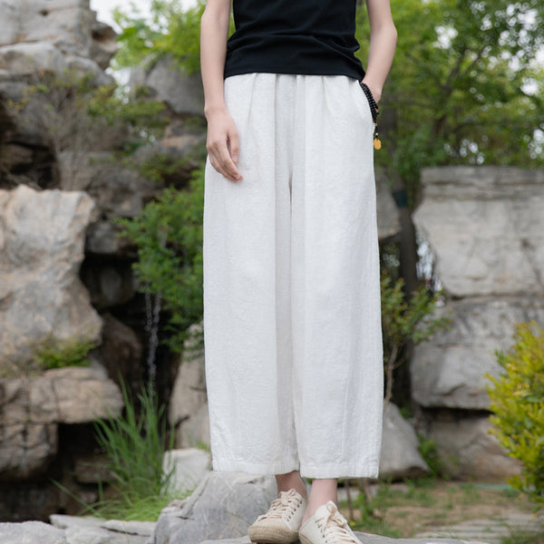2022 Summer NEW! Women Retro Style Sand Washed Linen and Cotton Wide Leg Pants