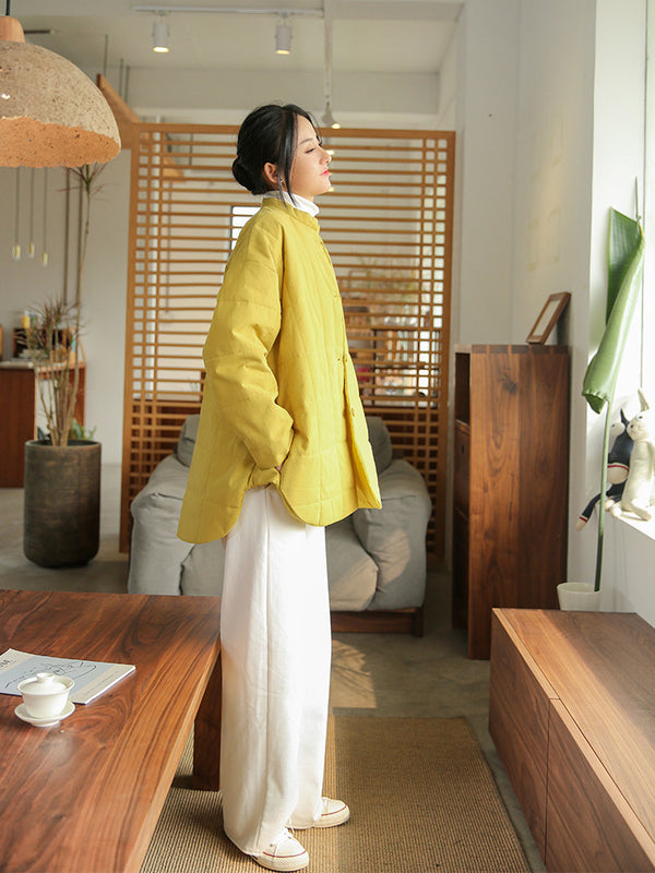 2021 Winter NEW! Women Round Collar Modern Grid Quilted Long-sleeved Thin Coat