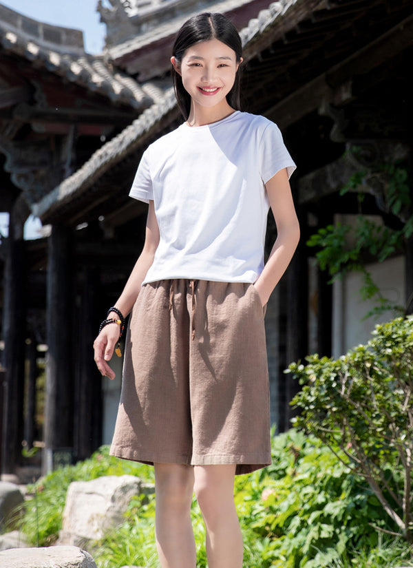 2022 Summer NEW! Women Modern Causal Style Sand Washed Linen and Cotton Shorts