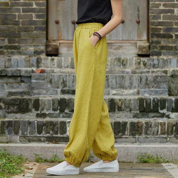 2021 Autumn NEW! Women Simple Causal Lantern Style Linen and Cotton Pants