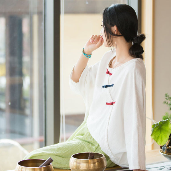 2022 Summer NEW! Women Chinese Style Linen and Cotton Loose Shirt