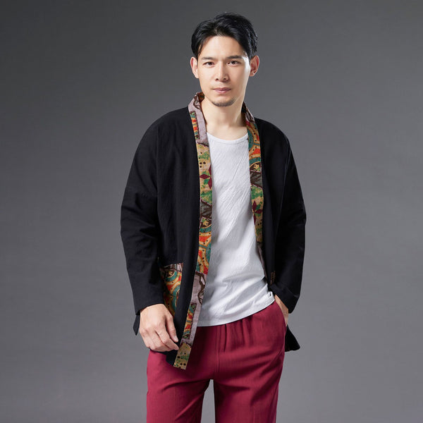 2021 Autumn NEW! Men Retro Minorities Color Linen and Cotton Long Sleeve Cardigan Thin Jacket