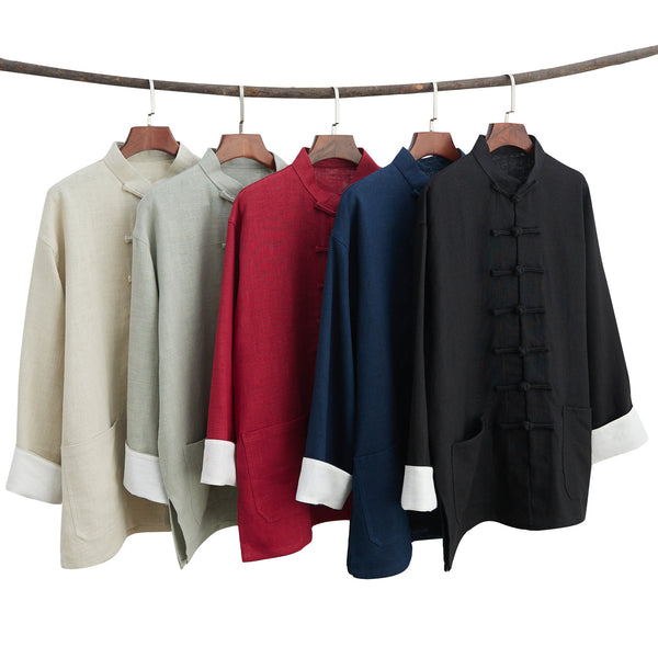 2022 Summer NEW! Men Chinese Style Linen and Cotton Long Sleeve Thin KungFu Jacket