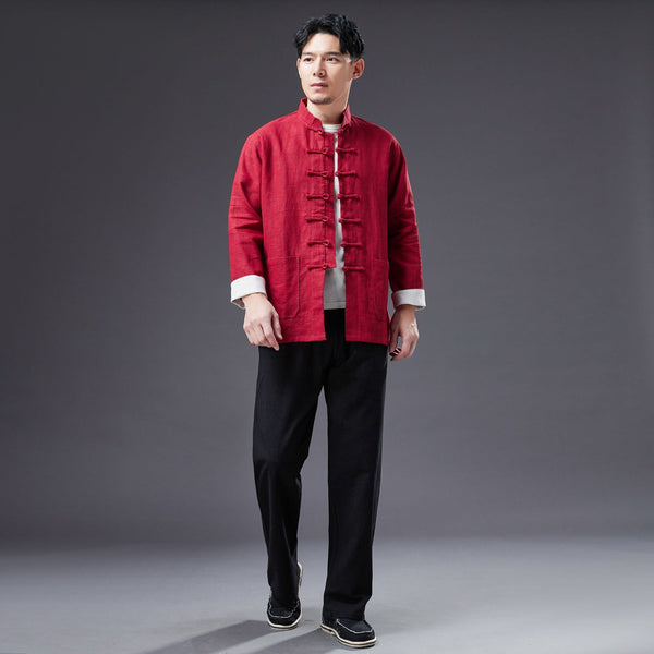 2022 Summer NEW! Men Chinese Style Linen and Cotton Long Sleeve Thin KungFu Jacket