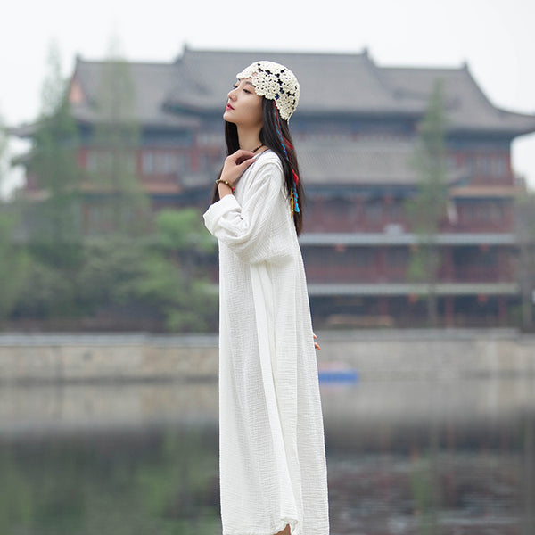 Copy of 2021 SUMMER NEW! Women Extra Large Wrinkled Linen and Cotton Long Sleeve Dress