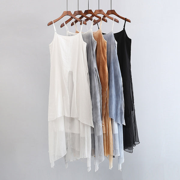 2022 Summer NEW! Women Extra Loose Comfortable Linen and Cotton Dyed Color Slip Dress