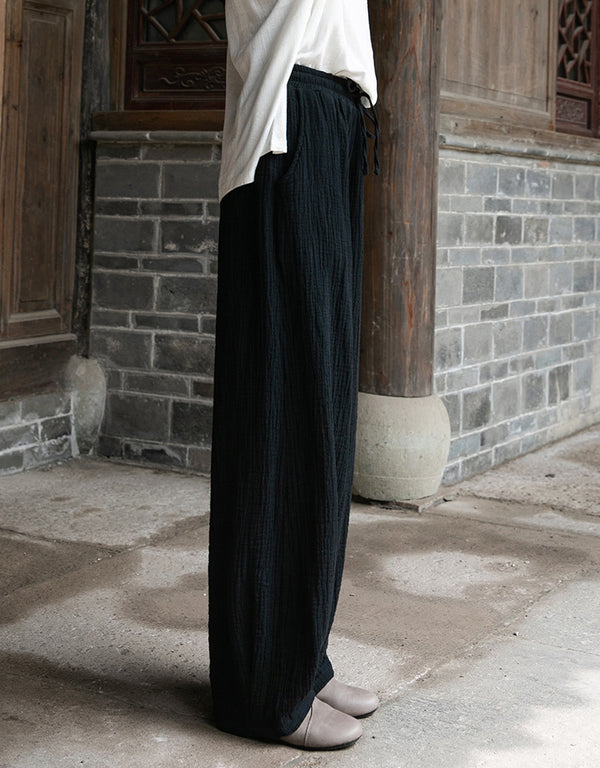 Women Retro Causal Lantern Style Linen and Cotton Wrinkle Pants