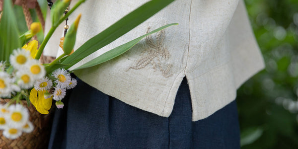 2022 Summer NEW! Women Retro Style Linen and Cotton V-Necked Short Sleeves Shirt