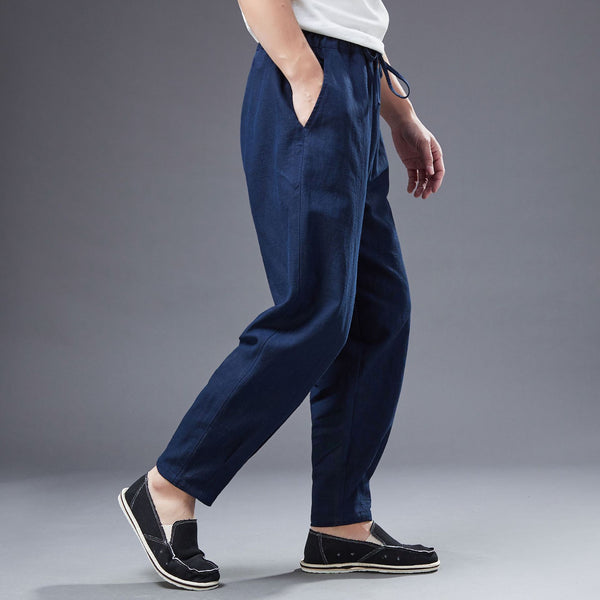 2022 Summer NEW! Men Causal Style Linen and Cotton Drawstring Small Leg Pants
