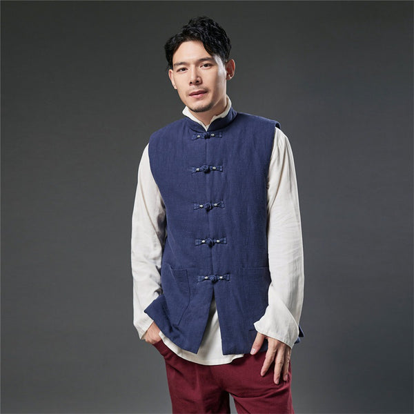 2021 Autumn NEW! Men Retro Chinese Style Linen and Cotton Quilted Vest