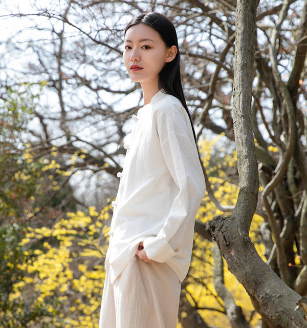 Women Zen Style Linen and Cotton Long Sleeves Thin Jacket