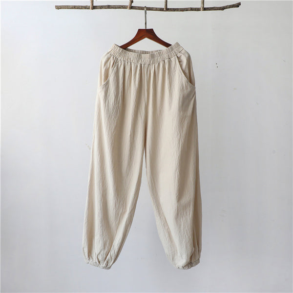Women Retro Causal Lantern Style Linen and Cotton Patchwork Pants