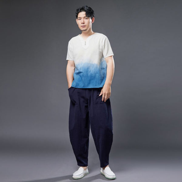 2022 Summer NEW! Men Causal Style Linen and Cotton Big Pockets Small Leg Pants