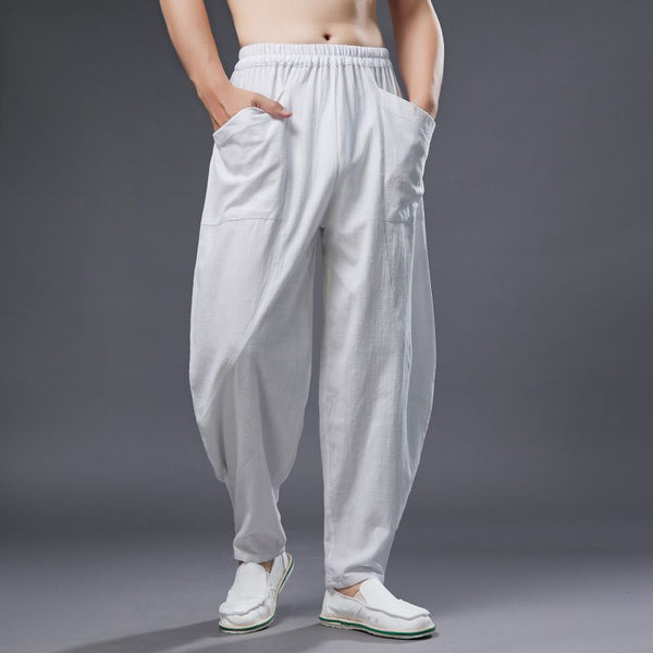 2022 Summer NEW! Men Causal Style Linen and Cotton Big Pockets Small Leg Pants