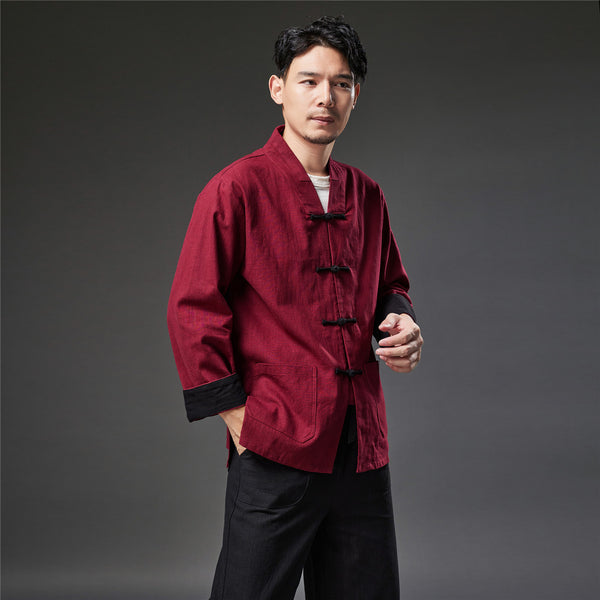 2021 Autumn NEW! Men Retro Chinese Style Linen and Cotton Long Sleeve Cardigan Thin Jacket