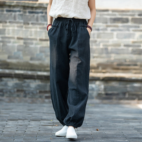 2021 Autumn NEW! Women Modern Causal Style Front Pocket Linen and Cotton Pants