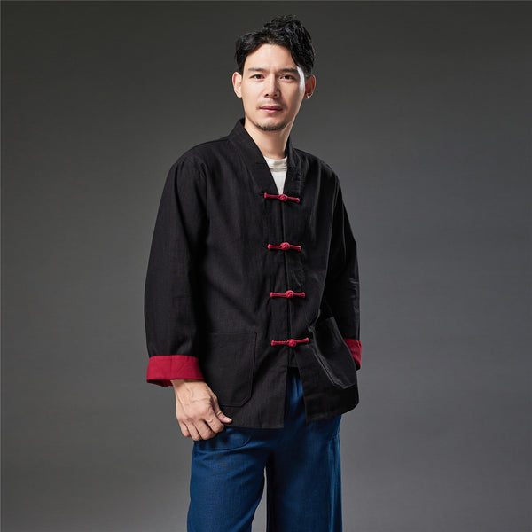 2021 Autumn NEW! Men Retro Chinese Style Linen and Cotton Long Sleeve Cardigan Thin Jacket