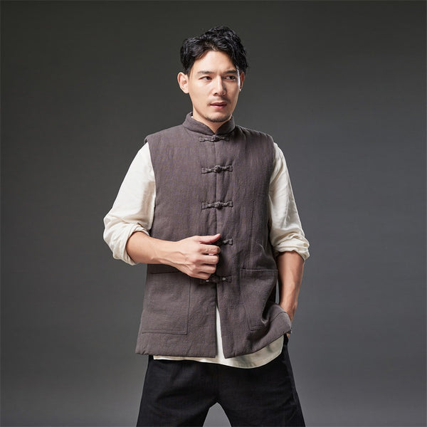 2021 Autumn NEW! Men Retro Chinese Style Linen and Cotton Quilted Vest