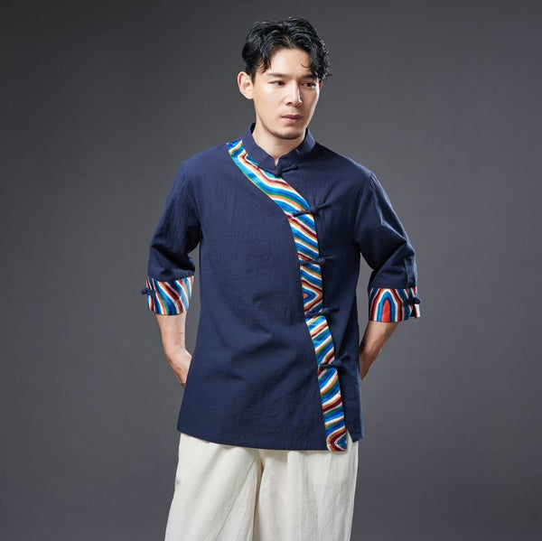 2022 Summer NEW! Men Ethnic Style Linen and Cotton Middle Sleeve Shirts