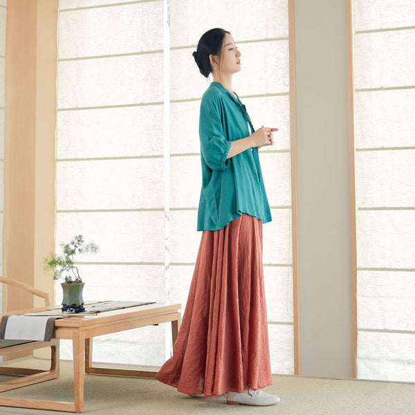 2022 Summer NEW! Women Modern Style Linen and Cotton Round Collar Mid Sleeve Shirt