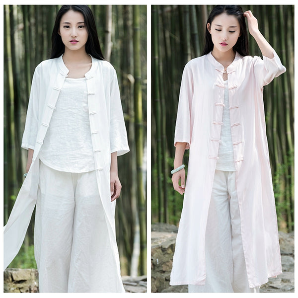 Women Asian KungFu Style Linen and Cotton Coat