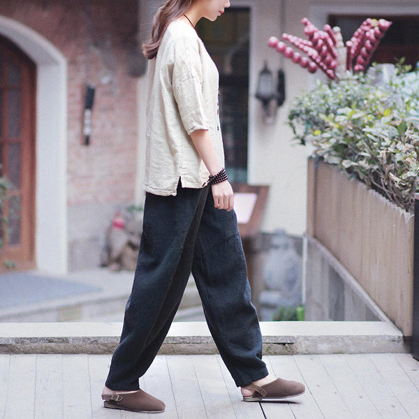Women Lantern Style Linen and Cotton Pants