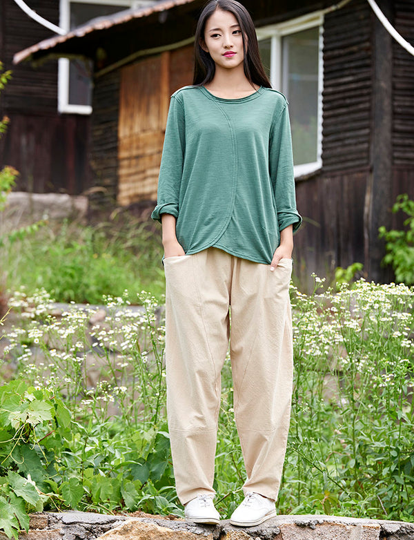 Women Casual Loose Style Linen and Cotton Pants