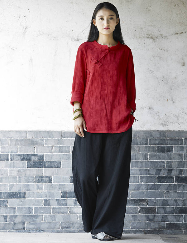 Women Loose Water Wash Linen and Cotton Wide Leg Pants
