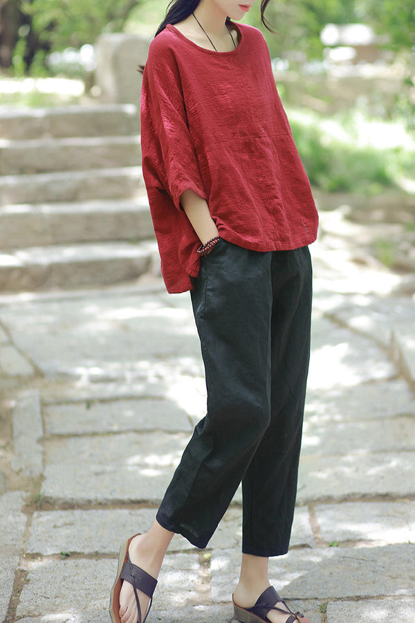 30% Sale!!! Women Simple Casual Light Linen and Cotton Cropped Pant (Capri)