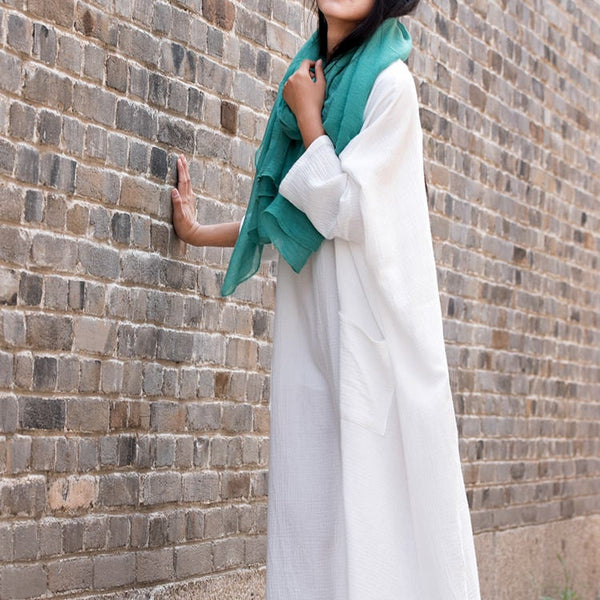Women Asian Style Retro Long Sleeves Linen and Cotton Dress