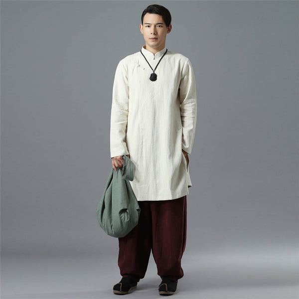 Men Asian Style Long-sleeved Linen and Cotton Tunics