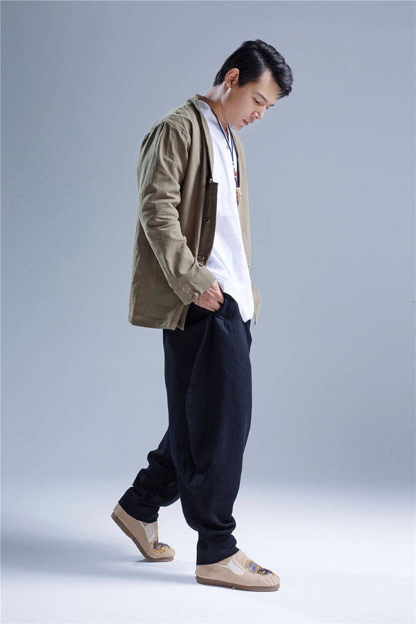 Men Linen Jacket – Retro Chinese Style Loose Causal Linen and Cotton Men's Jacket