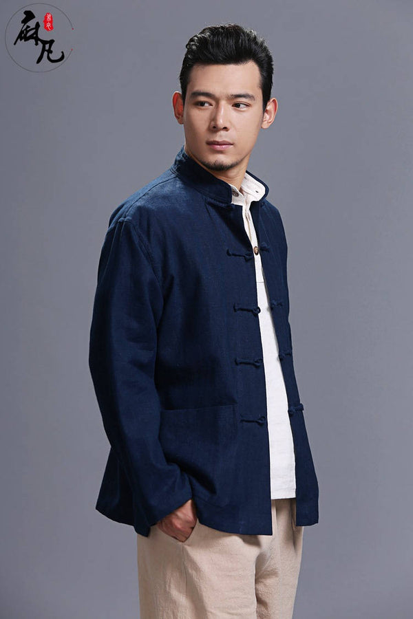 Men Linen Jacket – Retro Formal Chinese Style Linen and Cotton Men's Jacket