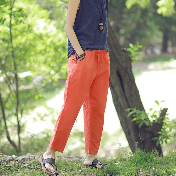 30% Sale!!! Women Simple Casual Light Linen and Cotton Cropped Pant (Capri)