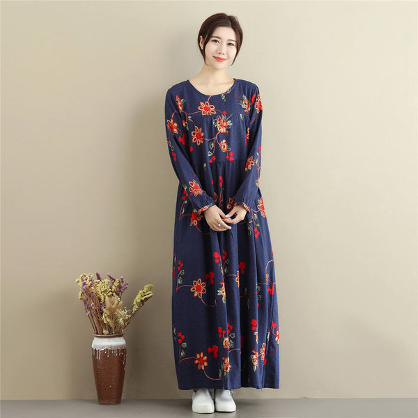 Women cotton and linen dress – Retro Loose Causal Ankle Lenght Dress