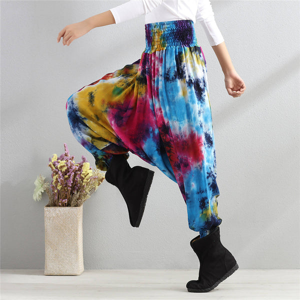 Women Casual Loose Colorful Linen and Cotton Silk Hanging Crotch Pants