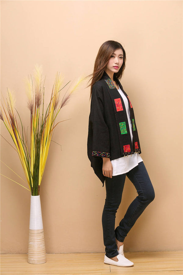 Women Asian Retro Style Linen and Cotton Poncho