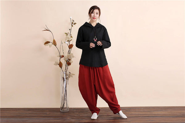 Women Retro Style Linen and Cotton Hoodies