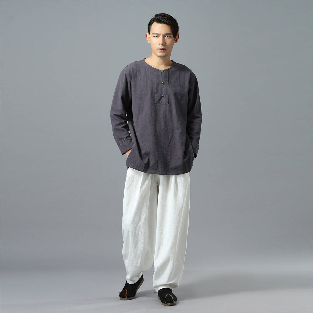 Men Loose Causal Pure Color Cotton and Linen Men Hanging Crotch Pants