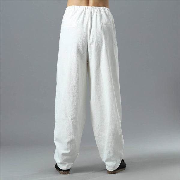 Men Loose Causal Pure Color Cotton and Linen Men Hanging Crotch Pants