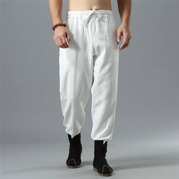 Men Causal Pure Color Cotton and Linen KungFu Jogger Pants