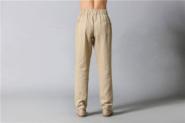 Men Casual Simple Pure Color Cotton and Linen Pants